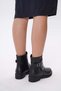 Black Leather Tuck Buckle Flat Sole Zipper Women's Boots - 7