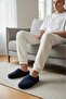 Men's Navy Blue House Slippers Soundproof Soft Comfortable Wool Slippers with Soft Insole - 2