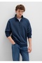 Semi-Zippered Mock Neck Loose Fit Basic Sweatshirt