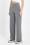 Women's Gray High Waist Pocket Palazzo Wide Leg Crepe Fabric Casual Trousers Sweatpants