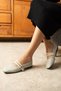 Gracy Ecru Women's Suede Buckle Ballerina Square Toe Elegant Flat Sole Casual Shoes - 2