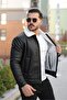 Men's Leather Coat with Fur Collar Detail - 2