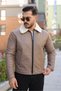 Men's Leather Coat with Detail on the Collar