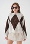 Women's Diamond Patterned Crew Neck Knitwear Sweater
