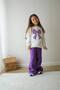 Pearl Stone Ribbon Patterned Wide-Lettered 3-Strand Shardon Fleece-Lined St Girl's Set - 3