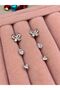 Steel Silver Color Butterfly Single Stone Combination Earrings - 5