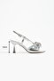 Women's Accessory Detailed Heeled Sandals Flat - Silver - 6