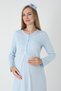 Blue Shawl Collar Jacquard Full Length Winter Long Sleeve Special Design Maternity Nightgown Nightgown Set of 2 - 3