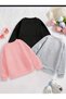 Girl's Be Happy Printed Gray Pink Black Triple Round Neck Sweatshirt - 5