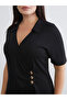 Black Shirt Collar Gathered Dress - 3