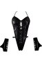 Women Sexy Faux Leather PU Cross-Strap Halter V-Neck Backless Bodysuit (B152) - 6