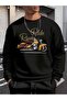 Men's Relaxed Fit Two Thread Sweatshirt Motorcycle Ba Printed Celebrity Street Fashion Style