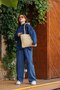 Indigo Color Knitwear Hooded Pants Blouse Set - 7