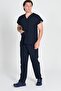 Navy Blue Unisex Stretch Fabric Scrubs Doctor and Nurse Uniform Set Hospital Uniform - 5
