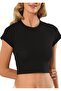 Women's Black Half Sleeve Zero Neck Crop 1 Piece Code 636