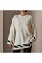 Slit Stylish Soft Textured Tunic Knitwear Sweater Blouse with Leaf Knit Detail - 6