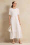 Women White Embroidered Short Sleeves Dress - 5