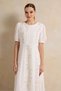 Women White Embroidered Short Sleeves Dress - 2
