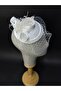 White Bridal Fascinator Hat Ribbon Detailed Crystal Embellished Cap Accessory - 2