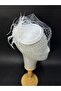 White Bridal Fascinator Wedding Hat with Feather and Chiffon Flower Veil Clip Model - 2
