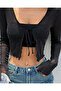 Shadow Flower — Tie-Up Transparent Mesh Blouse - 2
