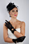 Eye-Catching Black Short Lace Bridal Gloves and Elegant Fascinator Wedding Ceremony Set - 4
