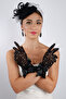 Elegant Black Tulle Rhinestone Evening Gloves and Chic Feather Fascinator Hat Set - 5