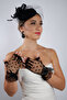 Stylish Black Short Satin Bow Bridal Gloves and Elegant Fascinator Accessory Set - 4