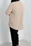 Women's Large Size Solid Color Woven Viscose Shirt with Sleeves and Side Folds - 5