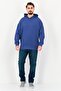 Men Plain Long Sleeve Hoodie, True Blue - 2