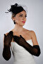 Stylish Black Stone Tulle Bridal Gloves and Elegant Wedding Fascinator Hat Set - 2