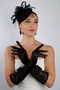Elegant Black Satin Short Bridal Gloves and Chic Wedding Fascinator Hat Set - 3
