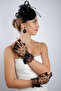 Stylish Black Short Satin Bow Bridal Gloves and Elegant Fascinator Accessory Set