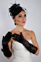 Elegant Black Satin Short Bridal Gloves and Chic Wedding Fascinator Hat Set - 6
