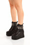 Wedge Heel Women's Boots High Sole Black Leather Heeled Boots 9cm - 2