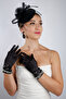 Stylish Black Short Lace Fingerless Bridal Gloves and Elegant Wedding Fascinator Hat Set - 3