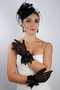 Elegant Black Tulle Rhinestone Evening Gloves and Chic Feather Fascinator Hat Set - 5