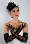 Stylish Black Long Satin Ruched Bow Bridal Gloves and Elegant Fascinator Accessory Set - 5