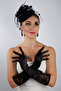 Elegant Black Satin Short Bridal Gloves and Chic Wedding Fascinator Hat Set