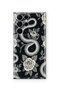 Samsung Galaxy S22 Ultra Compatible Black Rose and Snake Pattern Transparent Phone Case