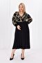 Women's Khaki Green Leopard Pattern Blocky Double-Breasted Neckline Balloon Sleeve Plus Size Stretchy Maxi Dress - 4