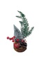 Mini Christmas Decoration with Wooden Log Base – Christmas Ornament with Snow Effect Pine Cone and Red Berries