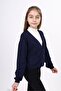 Navy Blue Girls' V-Neck Buttoned Off-Shoulder Knitted School Cardigan - 2 Thread - 3