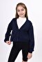 Navy Blue Girls' V-Neck Buttoned Off-Shoulder Knitted School Cardigan - 2 Thread - 2