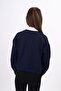 Navy Blue Girls' V-Neck Buttoned Off-Shoulder Knitted School Cardigan - 2 Thread - 5