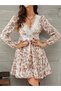 Dressify Women's Fashion Women's Long Sleeve Lace V-Neck Mini Patterned Single Jersey Dress