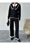 Women's Black Handle Hair Braid and Striped Detail Peter Pan collar Bottom-Top Stylish Knitwear Set - 6
