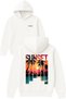 Sunset Rectangle Design Printed Oversized White Hooded Sweatshirt