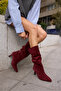 PERRI WOMEN'S BURGUNDY GENUINE SUEDE HALF UNLINED HEEL BOOTS