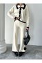 Women's Collar Detailed Top and Bottom Stylish Knitwear Set - Ecru - 6